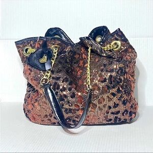 Betsey Johnson Leopard Print Shoulder Bag - Black and Gold Accents